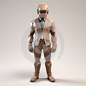 Futuristic Superhero: A High-tech 3d Man In Brown And Black Suit
