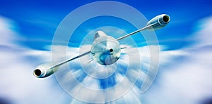 Futuristic supersonic jet airplane fly in clouds photo