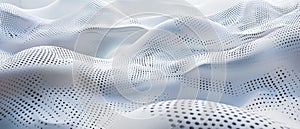 Futuristic surface of cyber data, AI abstract texture background, white digital perforated waves. Theme of network, future, secure