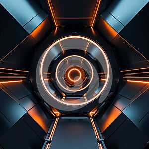 Futuristic Symmetrical Design with Central Circular Element and Interlocking Patterns