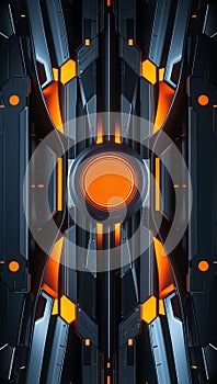 Futuristic Symmetrical Design with Central Circular Element and Interlocking Patterns