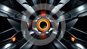 Futuristic Symmetrical Design with Central Circular Element and Interlocking Patterns