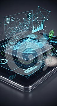 Futuristic Tablet Interface with Data Visualization