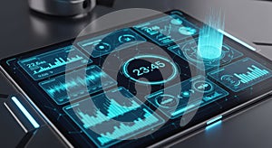 Futuristic Tablet Interface with Data Visualization