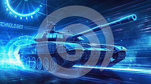 Futuristic Tank in a Digital Blue Environment