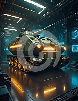 Futuristic Tank in Sci-fi Corridor