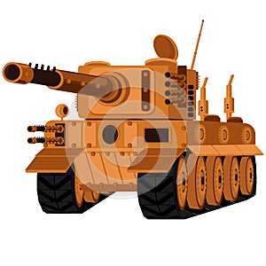 Futuristic tank in steampunk style. Vector illustration of mechanical transport them.