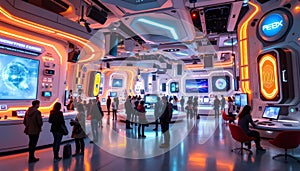 Futuristic Tech Center Interactive Experience with Neon Lighting