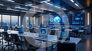 Futuristic Tech Command Center: Data Visualization Meets Modern Office