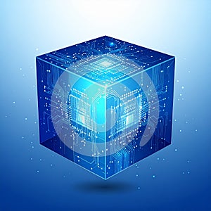 Futuristic Tech Cube with Glowing CPU Core