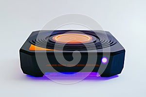 Futuristic Tech Device Illuminated Black & Orange Gaming Console Render