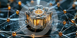 Futuristic tech hub with nodes