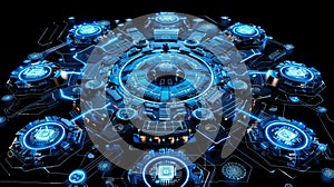 Futuristic Tech Node Network, Artificial Intelligence System