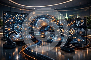 Advanced AI Workflow: Conceptual Visualization of Data Science Lifecycle, Model Training, and Deployment Cycles.