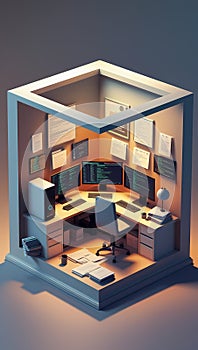 Futuristic Tech Workstation with Coding Screens and Servers