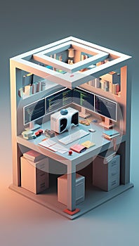 Futuristic Tech Workstation with Coding Screens and Servers