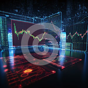 Futuristic technological background with glowing forex charts. 3D rendering