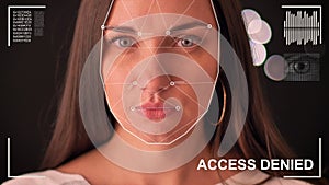 Futuristic and technological scanning of the face of a beautiful woman for facial recognition and scanned person