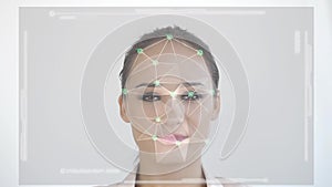 Futuristic and technological scanning of the face of a beautiful woman for facial recognition and scanned person