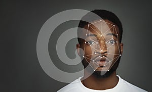 Futuristic and technological scanning of face for facial recognition