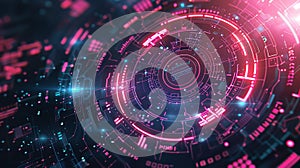 Futuristic Technology Abstract Background. Glowing pink and blue digital interface with data processing and circuits. Concepts. AI