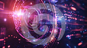 Futuristic Technology Background. Abstract digital data, binary code, and glowing neon lights. Perfect for cybersecurity,