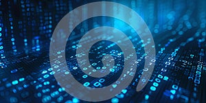 Futuristic technology background of binary code flowing in digital space. Concept of big data, cybersecurity programming and