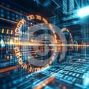 Futuristic Technology, Big Data, Digital Cyberspace with Binary Code, Artificial Intelligence