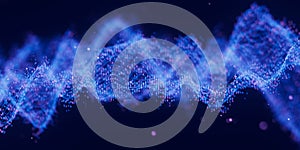 Futuristic technology binary digital wave with cloud data points. Cyberspace AI data flow concept. Abstract digital wave