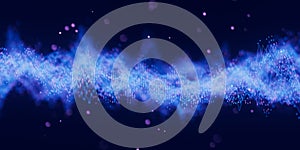 Futuristic technology binary digital wave with cloud data points. Cyberspace AI data flow concept. Abstract digital wave
