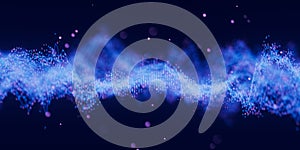 Futuristic technology binary digital wave with cloud data points. Cyberspace AI data flow concept. Abstract digital wave