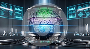 Futuristic Technology Concept Advanced Neural Network Core with Data Visualization