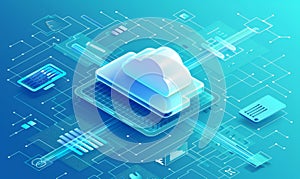 Futuristic technology concept, cloud computing concept. Technological interface and clouds with connection lines. On dark