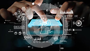 Futuristic Technology Concept with Human Mind Digital Interface and Data Visualization for Artificial Intelligence