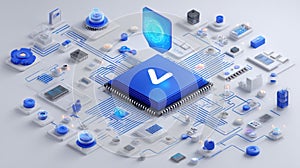 Futuristic Technology Concept Microchip Circuit Board with Digital Data Flow