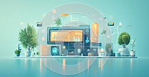 Futuristic technology concept with nature integration and digital data displays