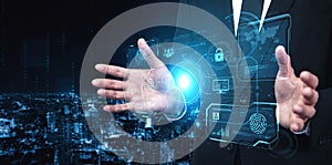 Futuristic technology dashboard for global network and data security control. Fermion