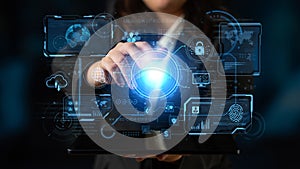 Futuristic technology dashboard for global network and data security control. Fermion