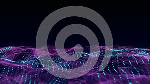 Futuristic technology double wave. Digital cyberspace. Abstract wave with moving particles on background. Big data analytics. 3d