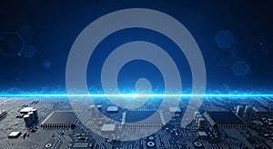 Futuristic Technology: Glowing Circuit Board Landscape