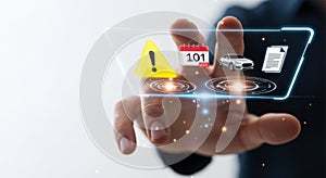 Futuristic technology hand interaction with digital interface hologram display warning