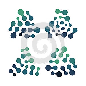 Futuristic technology icon, turquoise color shapes, abstract bio network, chemical icon, molecule structure isolated