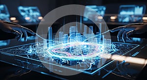 Futuristic technology interface ai artificial intelligence data analysis network city map