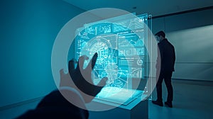 Futuristic technology interface with data analytics and artificial intelligence