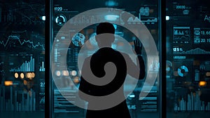 Futuristic technology interface with data analytics and artificial intelligence