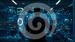 Futuristic technology interface with data analytics and artificial intelligence