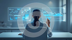 Futuristic technology interface with data analytics and artificial intelligence