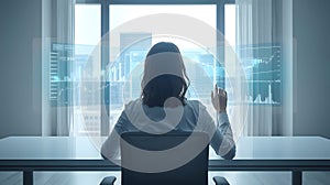 Futuristic technology interface with data analytics and artificial intelligence