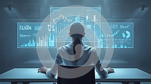 Futuristic technology interface with data analytics and artificial intelligence