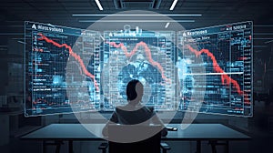 Futuristic technology interface with data analytics and artificial intelligence